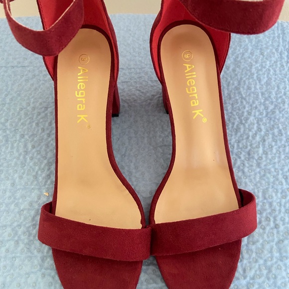 Allegra K Burgundy Heeled Sandals - Picture 1 of 6